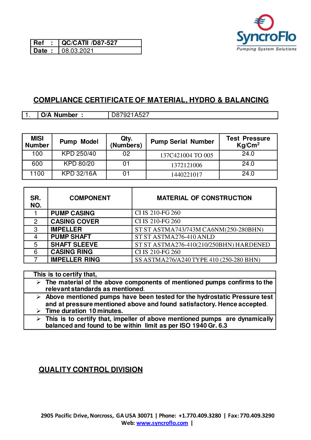 Standard Test Report - 2905 Pacific Drive, Norcross, GA USA 30071 ...