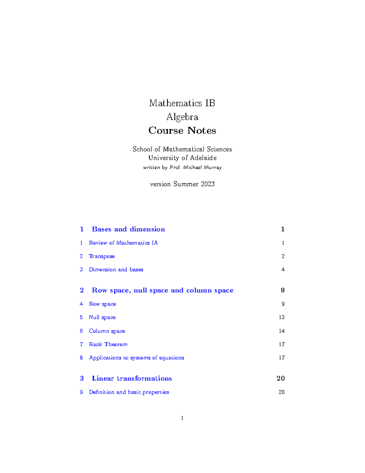 Maths IB Algebra Course Notes s02023 - Mathematics IB Algebra Course ...