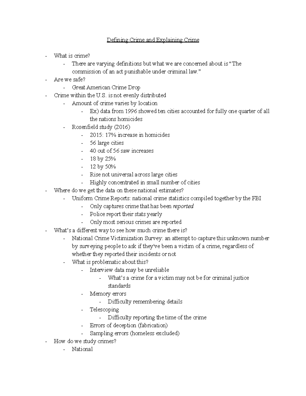Lecture 1 - Defining Crime and Explaining Crime - Defining Crime and ...
