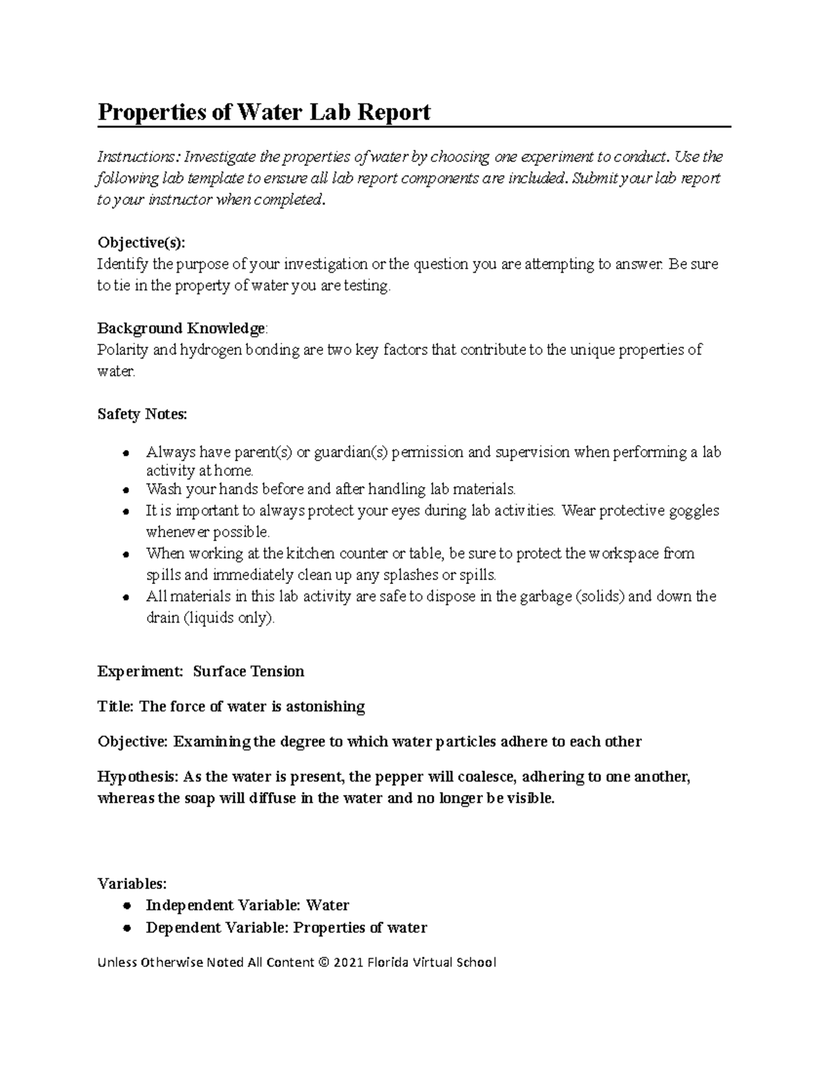 02 01 properties of water lab report Properties of Water Lab Report