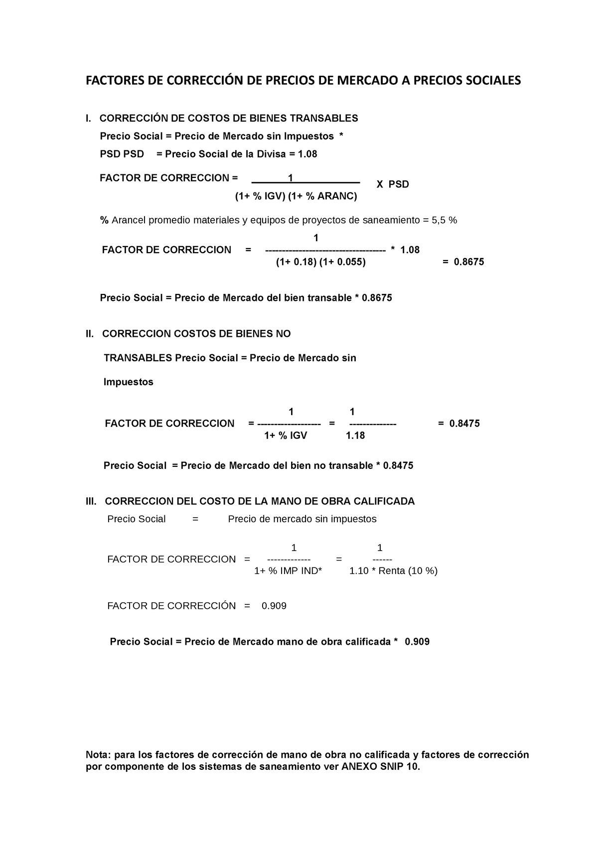 2 Factores De Correcci De Precios De Mercado A Precios Sociales ...