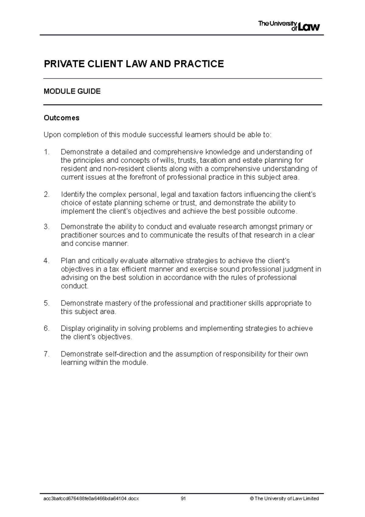1920 priv ce01 module guide - PRIVATE CLIENT LAW AND PRACTICE MODULE ...