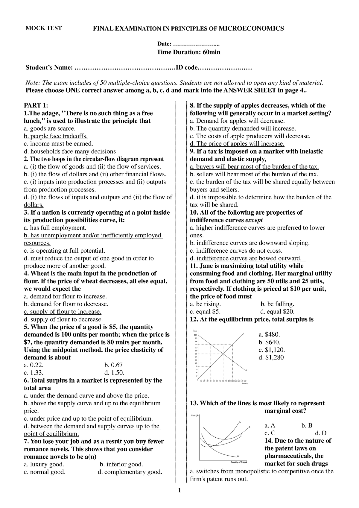 Mock Test B Final Examination Principles Of Microeconomics - MOCK TEST ...