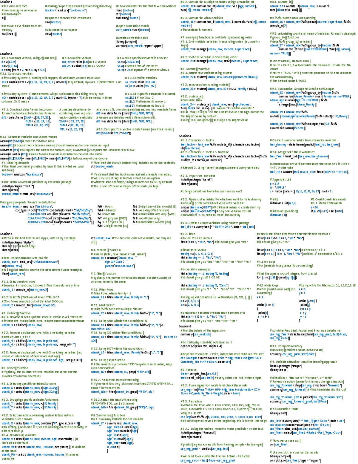 Cheatsheet finals - Session 1 R is case-sensitive can re-assign a new ...