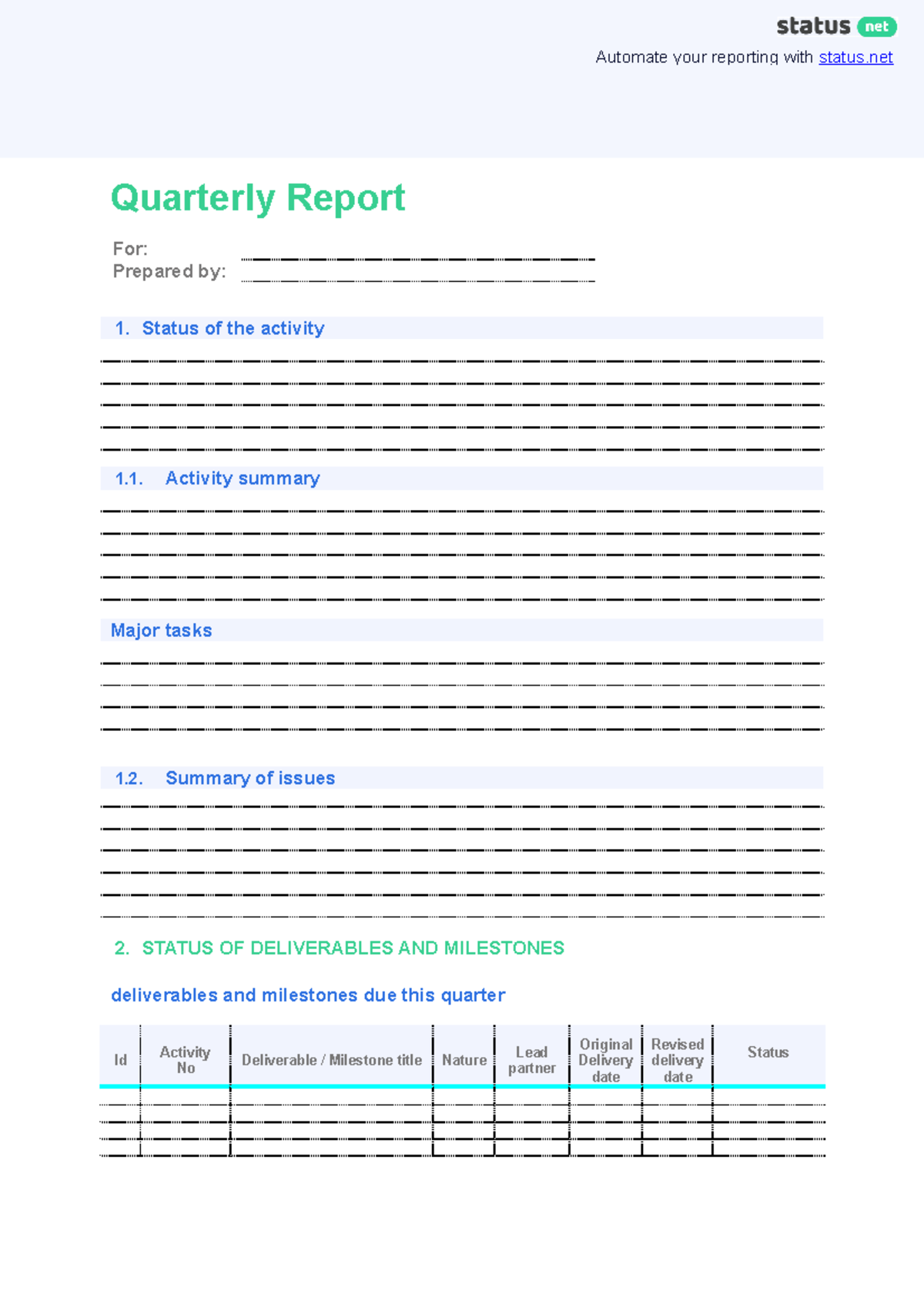 Quarterly status report template - Automate your reporting with status ...