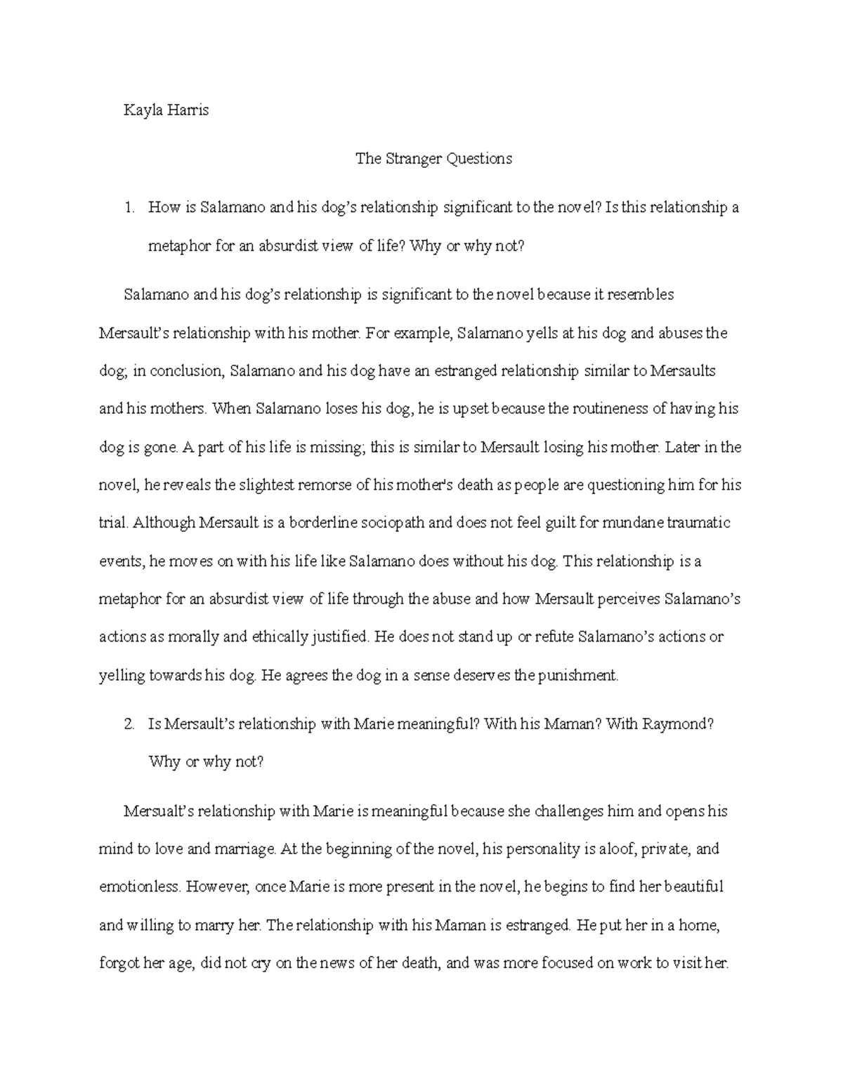 The Stranger questions - Kayla Harris The Stranger Questions How is ...