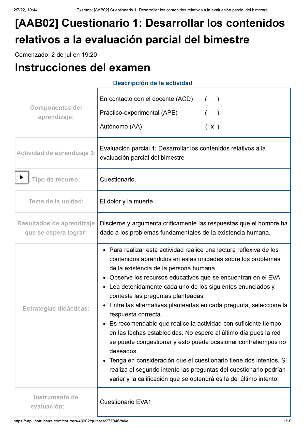 Examen [AAB02] Cuestionario 1 Desarrollar Los Contenidos Relativos A La ...