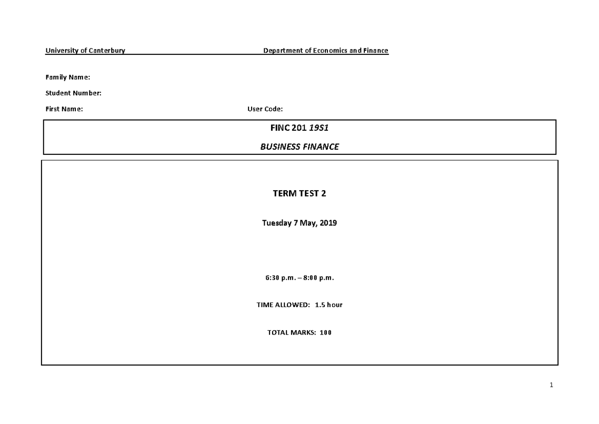 Term Test 2 2019S1 good for practice University of Canterbury