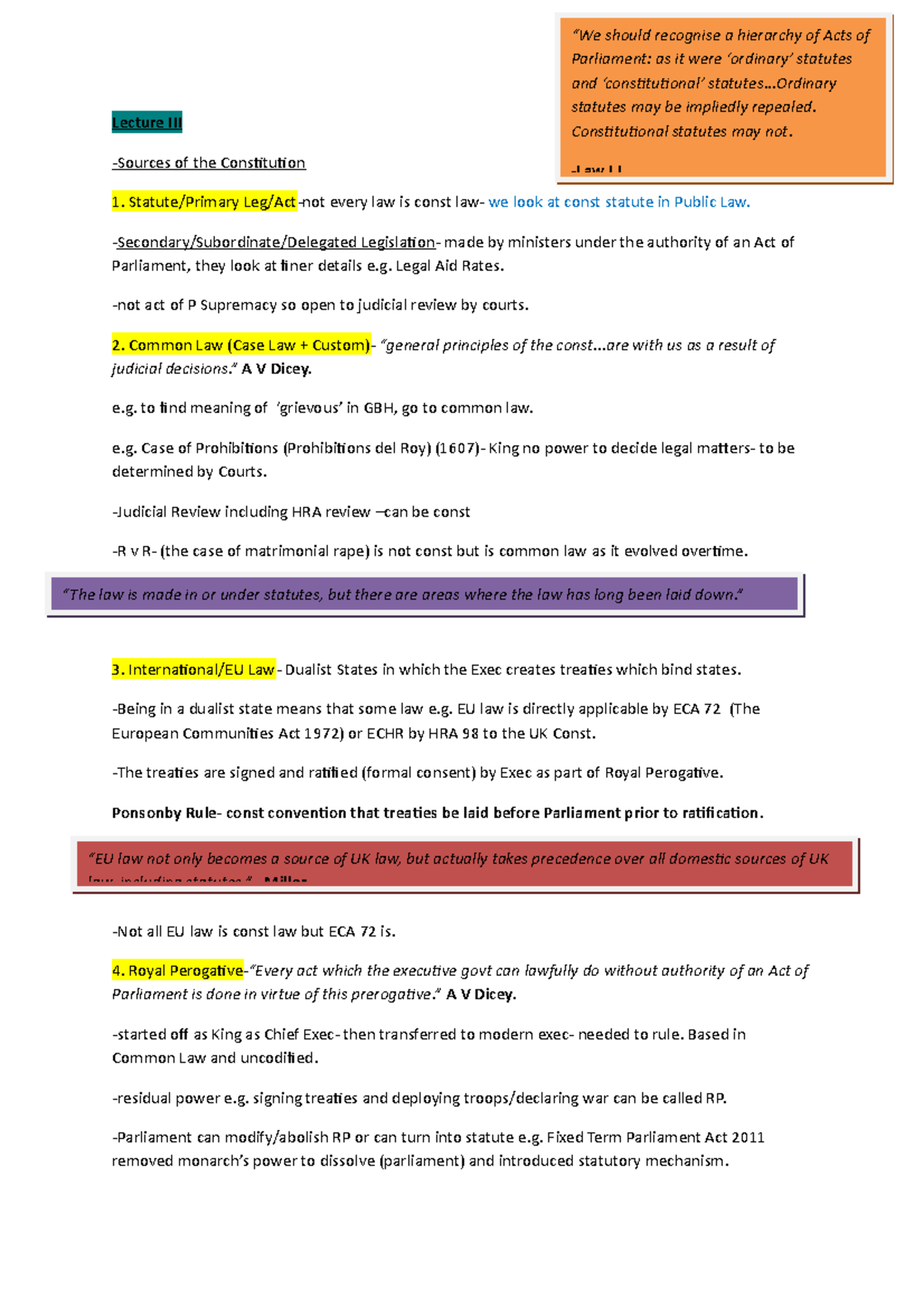 Lecture III-Sources of the Constitution docx - Lecture III -Sources of ...