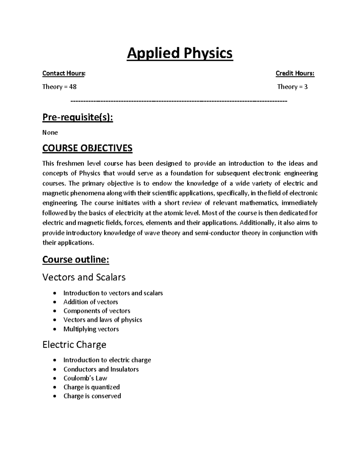 Knust Physics Course Outline