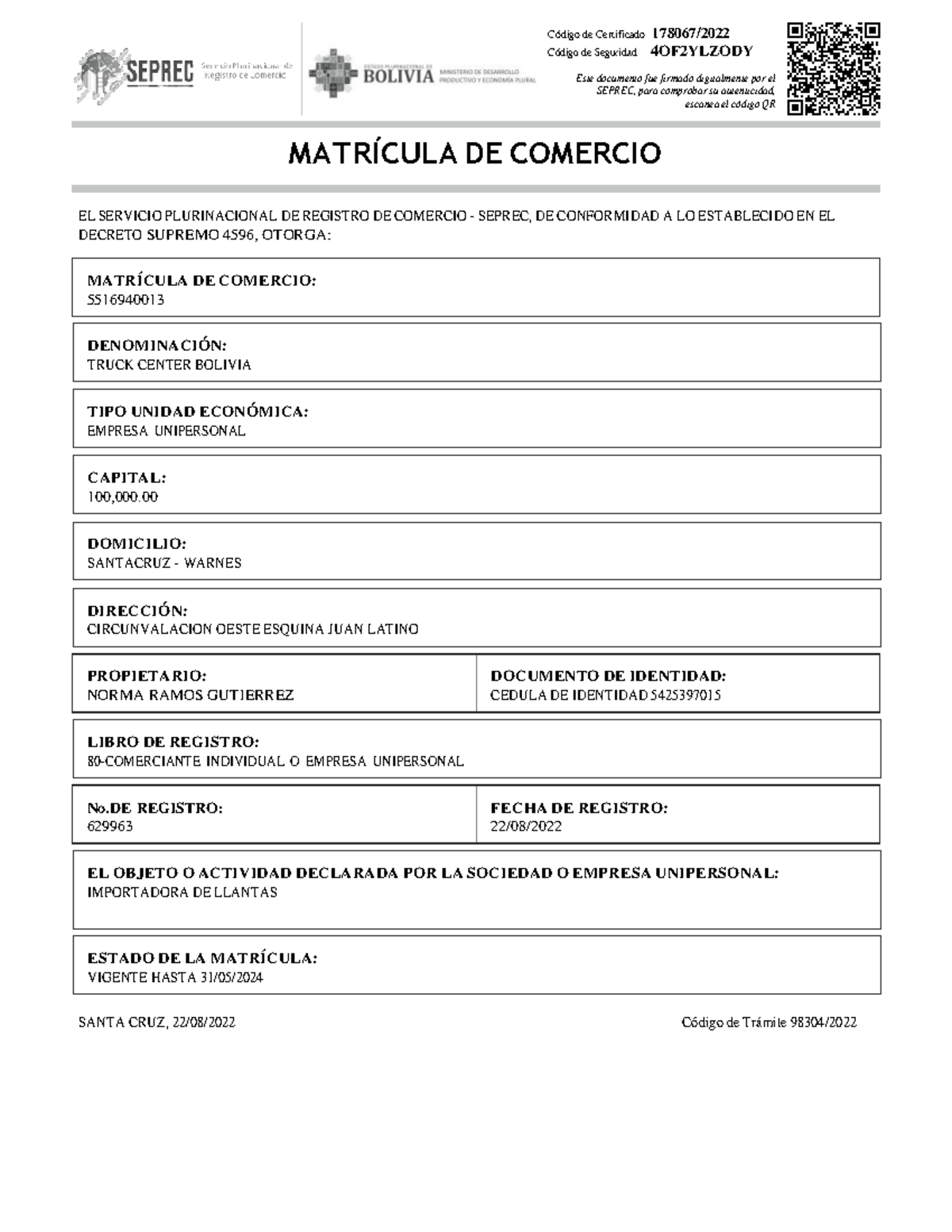 Document - infomes de contabilidad - MATRÍCULA DE COMERCIO: 5516940013 ...