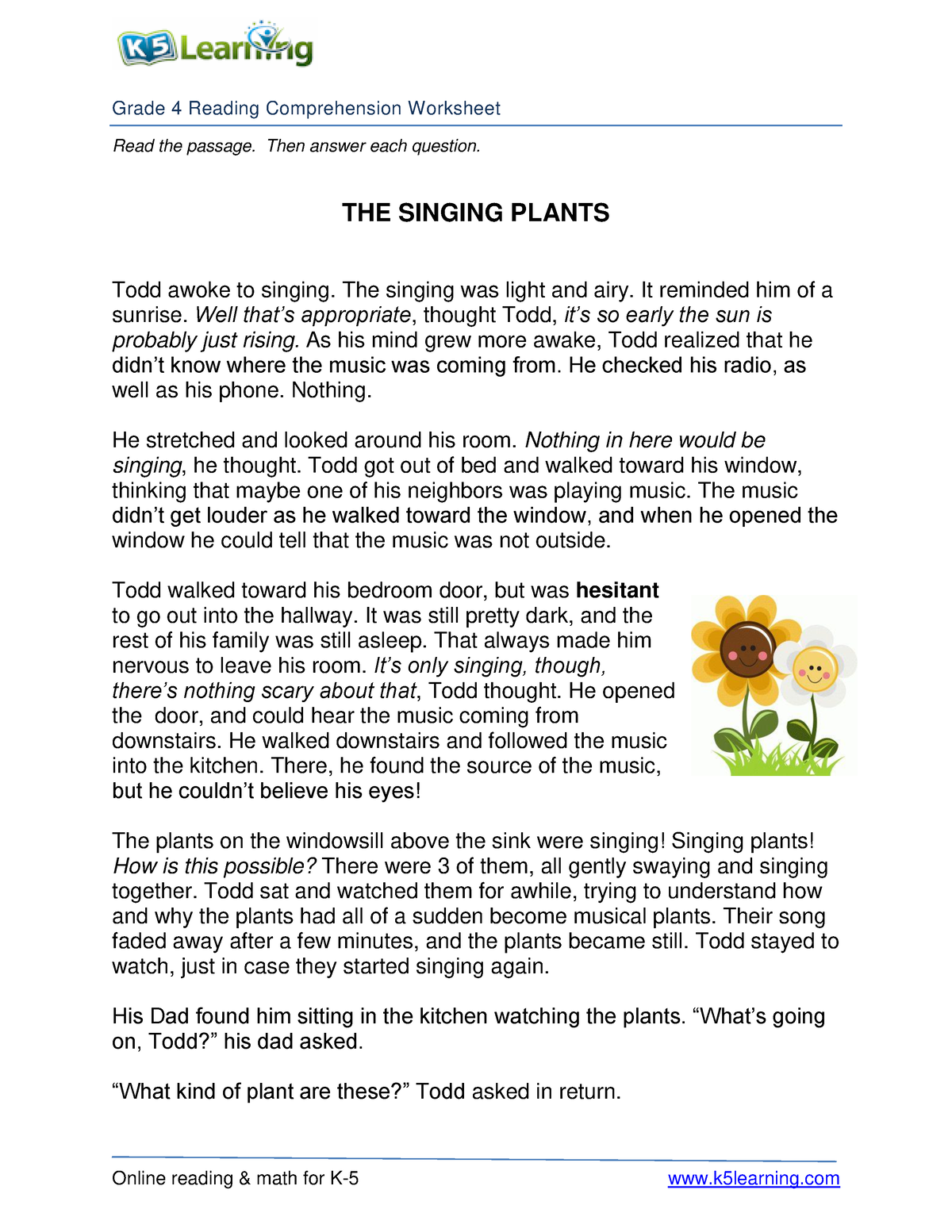 4th grade 4 singing plants - Online reading & math for K-5 k5learning ...