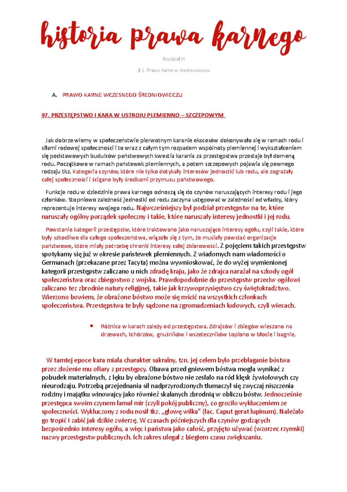 Rozdział III - Streszczenie działu III z cz. I ; Historia Prawa Karnego