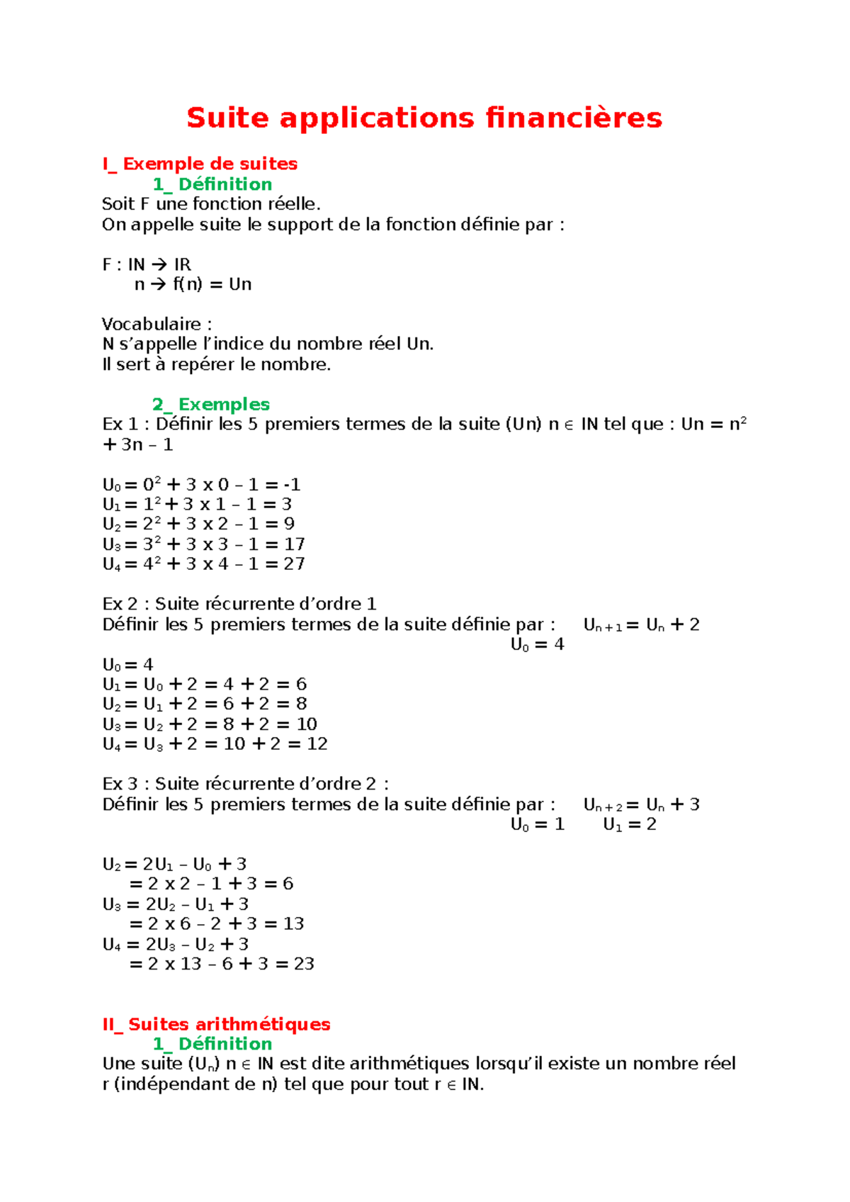Suites arithmétiques - Suite applications financières I_ Exemple de ...