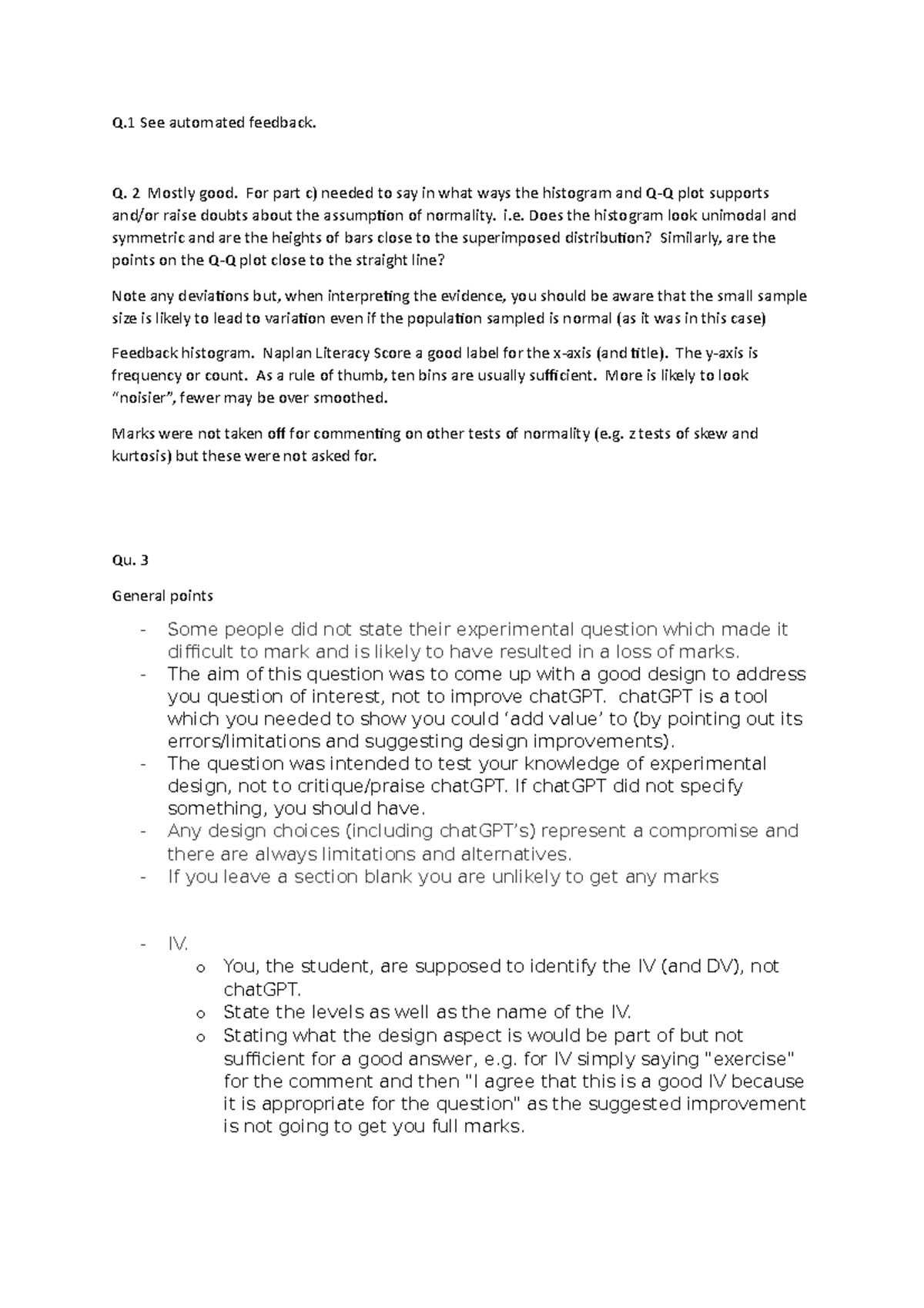 General Feedback for assignment 1 - Q See automated feedback. Q. 2 ...