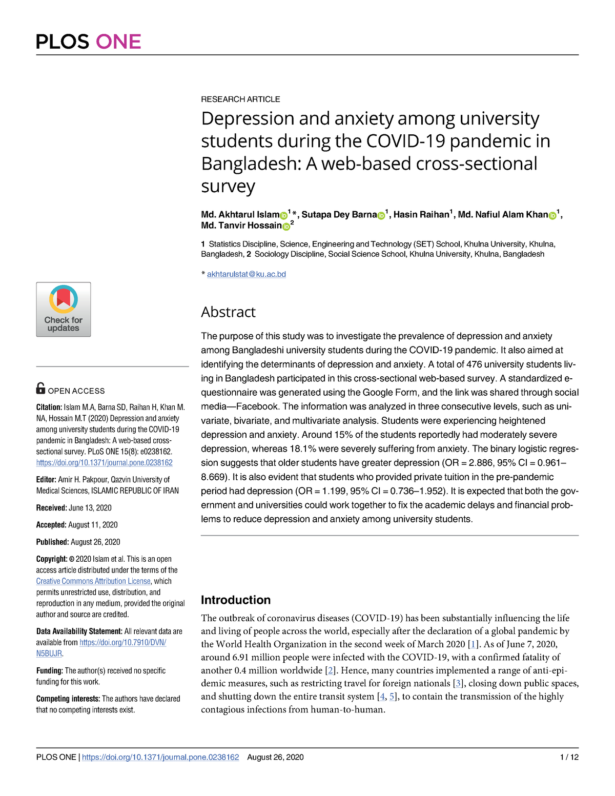 anxiety research articles 2020