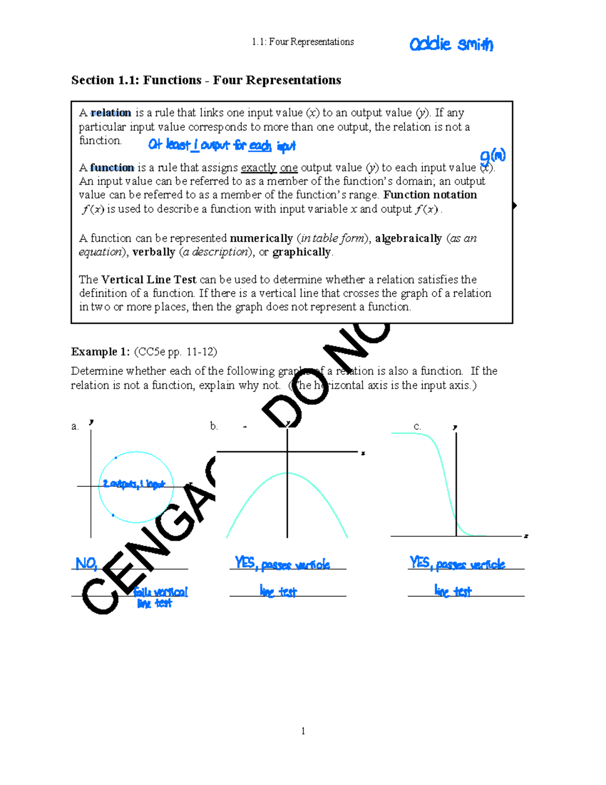 1.1 lecture check - Section 1: Functions - Four Representations Example ...