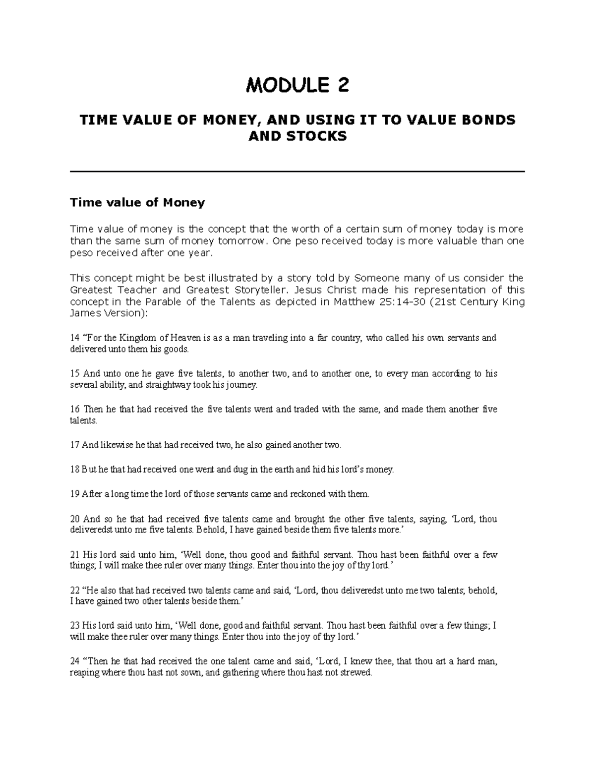 Time Value Of Money - Modules - MODULE 2 TIME VALUE OF MONEY, AND USING ...
