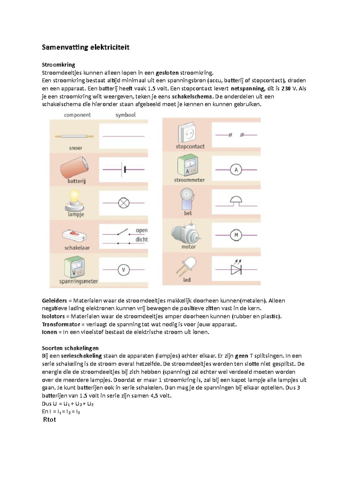 Natuurkunde 'elektriciteit' PWW1 - Samenvatting Elektriciteit ...