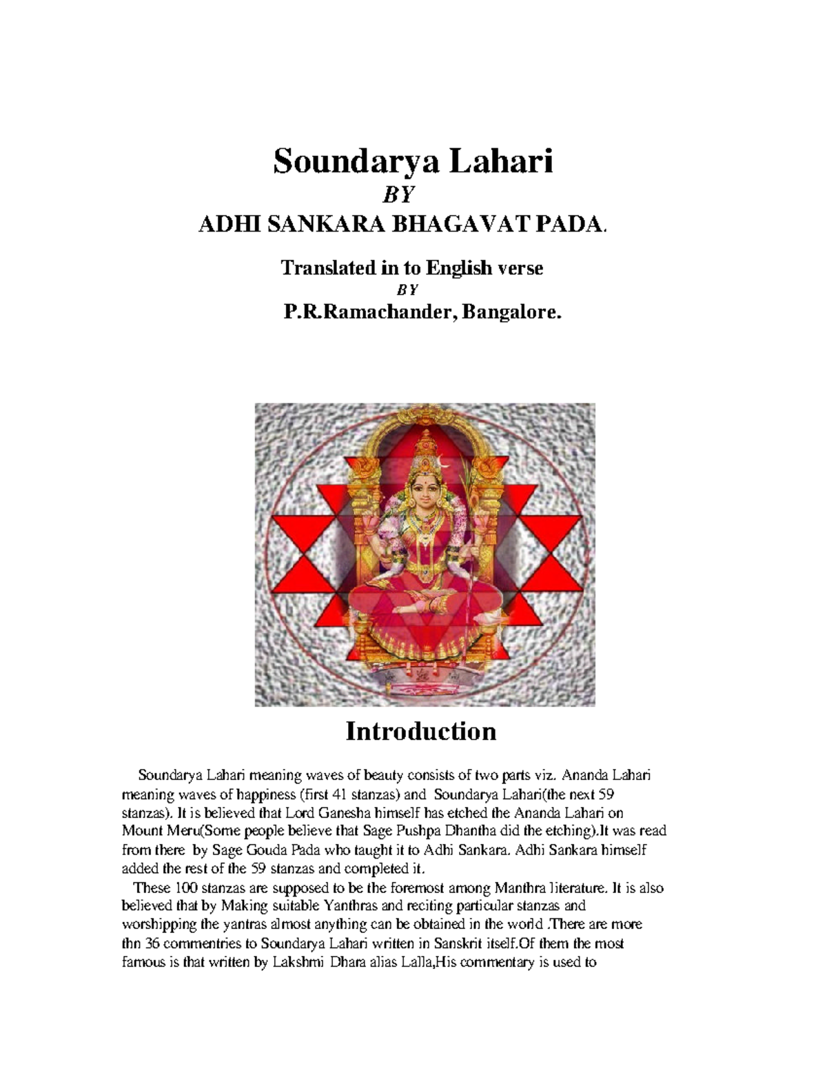 Saundarya Lahari Adi Shankaracharya - Soundarya Lahari BY ADHI SANKARA ...