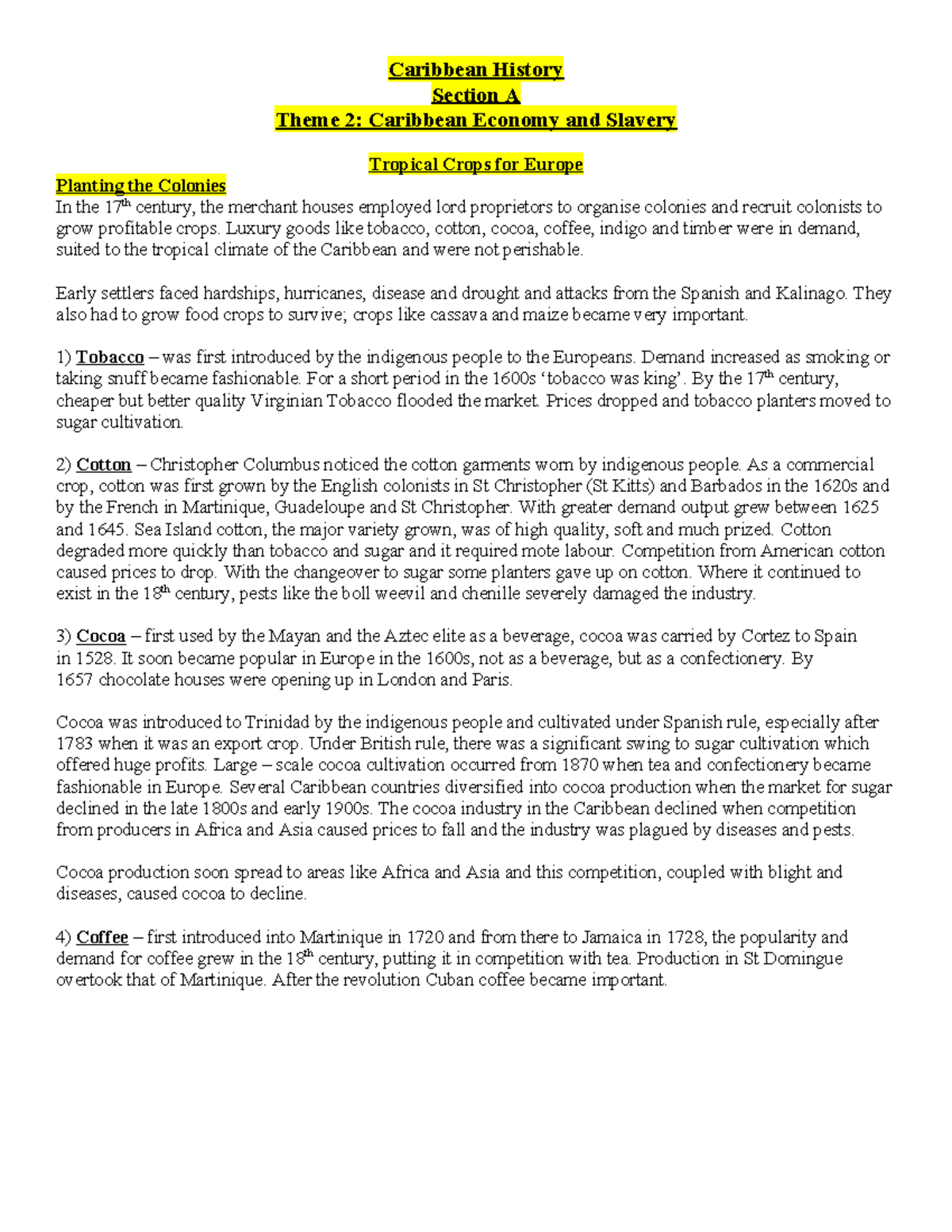 Theme 2 - Caribbean Economy and Slavery - Caribbean History Section A ...