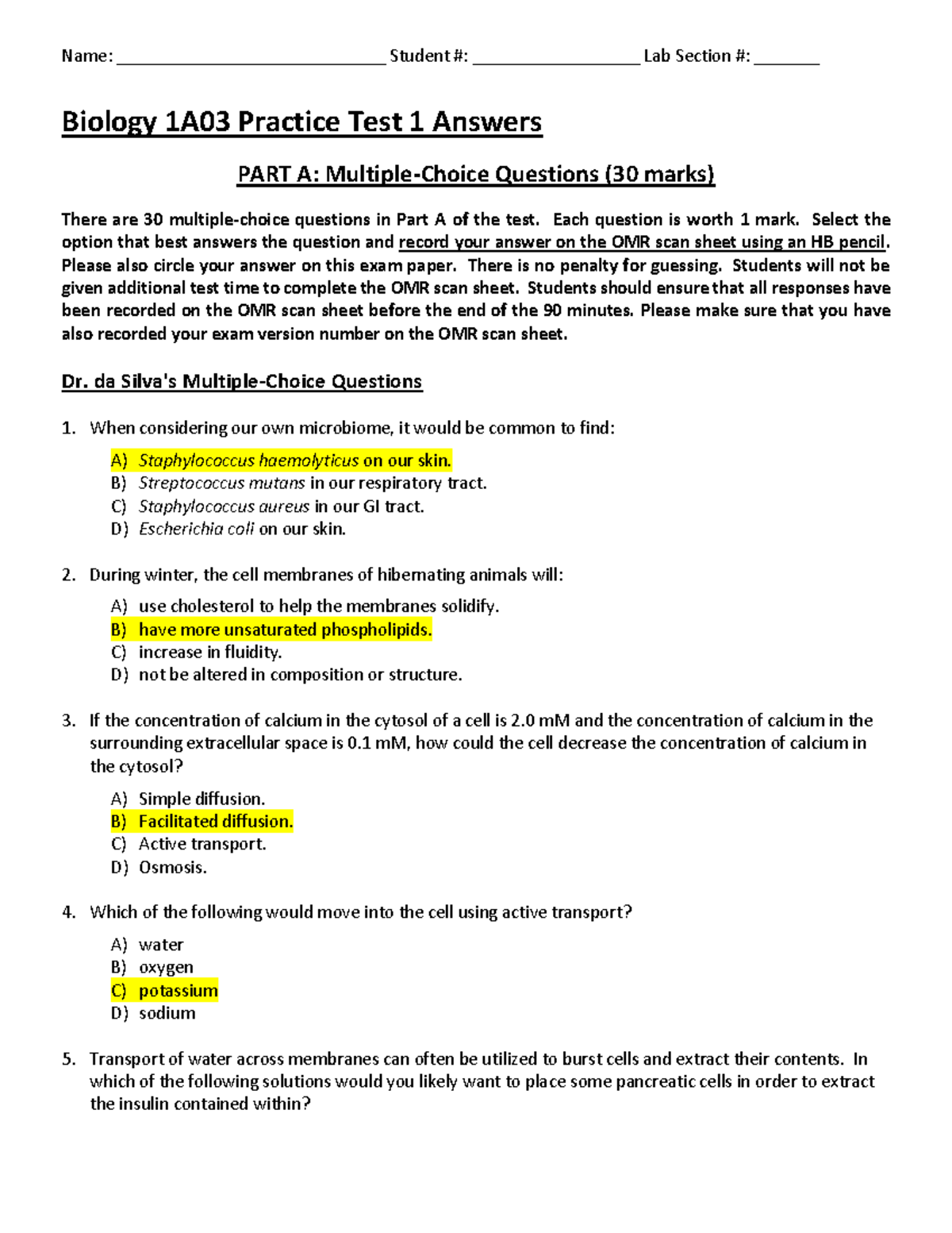 Bio1A03 Practice Test 1 Answers - Biology 1A03 Practice Test 1 Answers ...