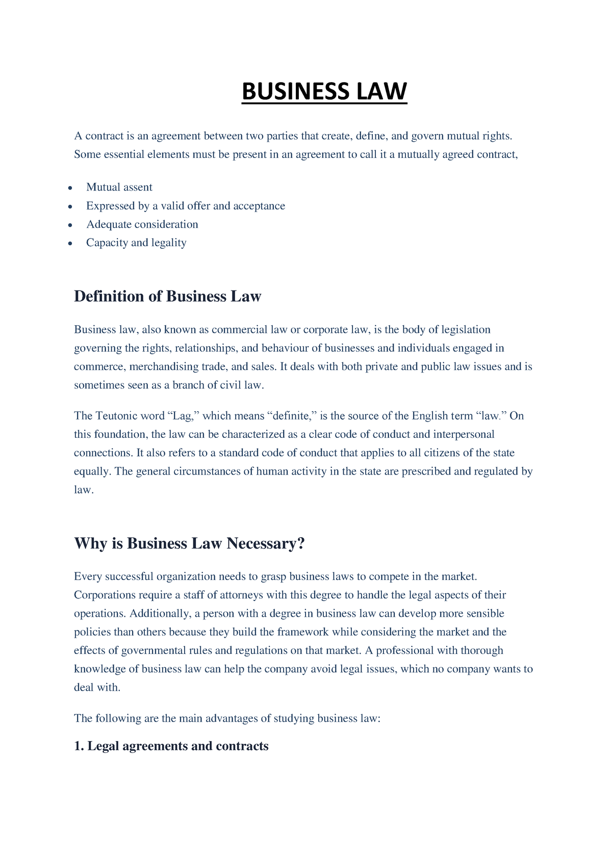 contract law in business essay