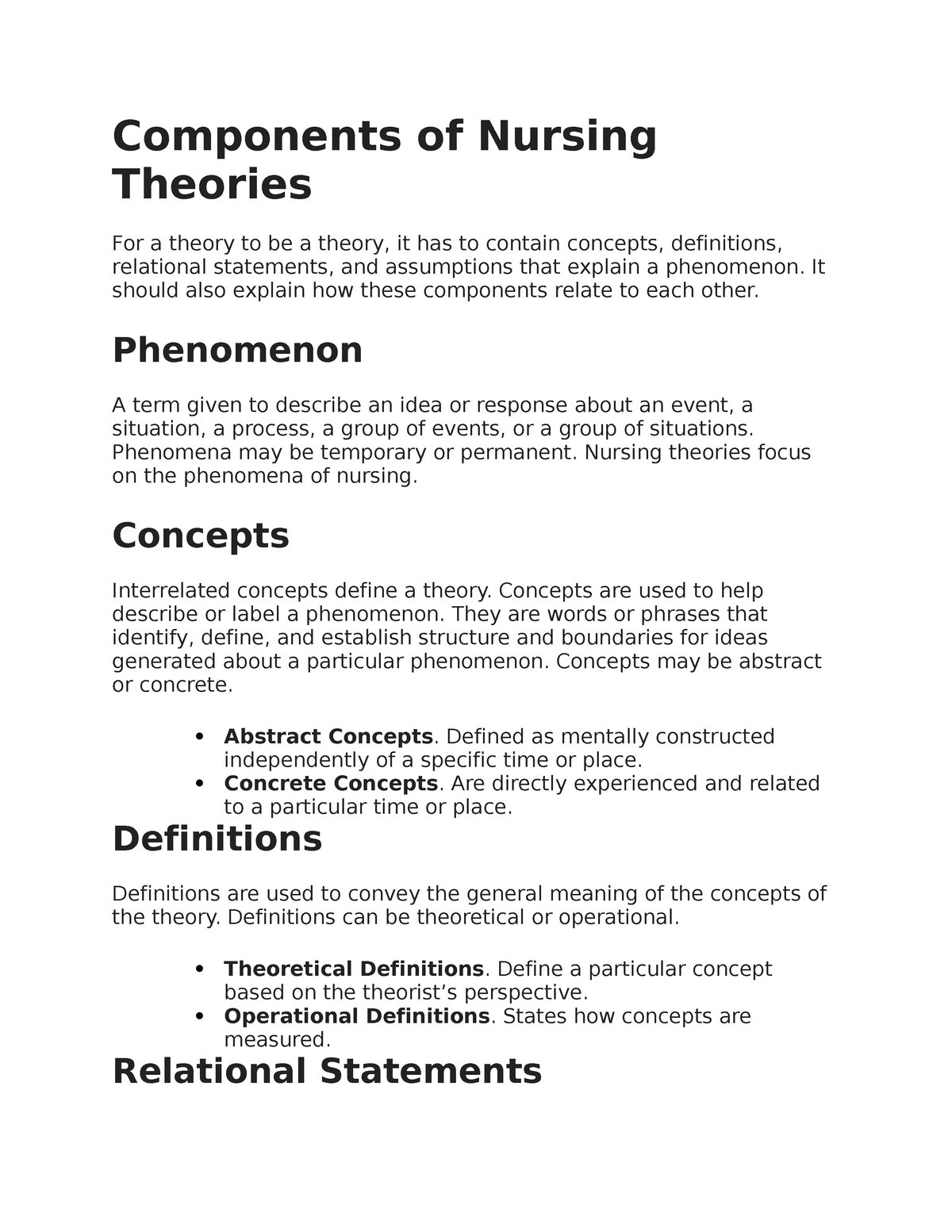 New16 Nursing Theories - Components Of Nursing Theories For A Theory To 