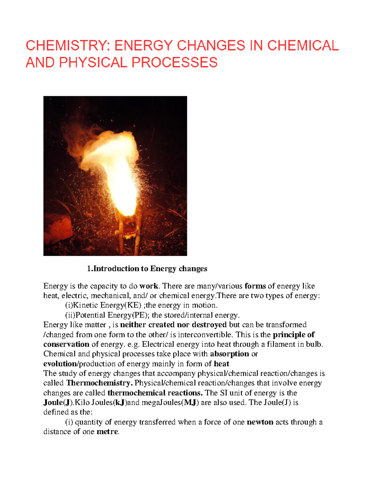 Chemistry- Energy Changes IN Chemical AND Physical Processes - 19.0 ...