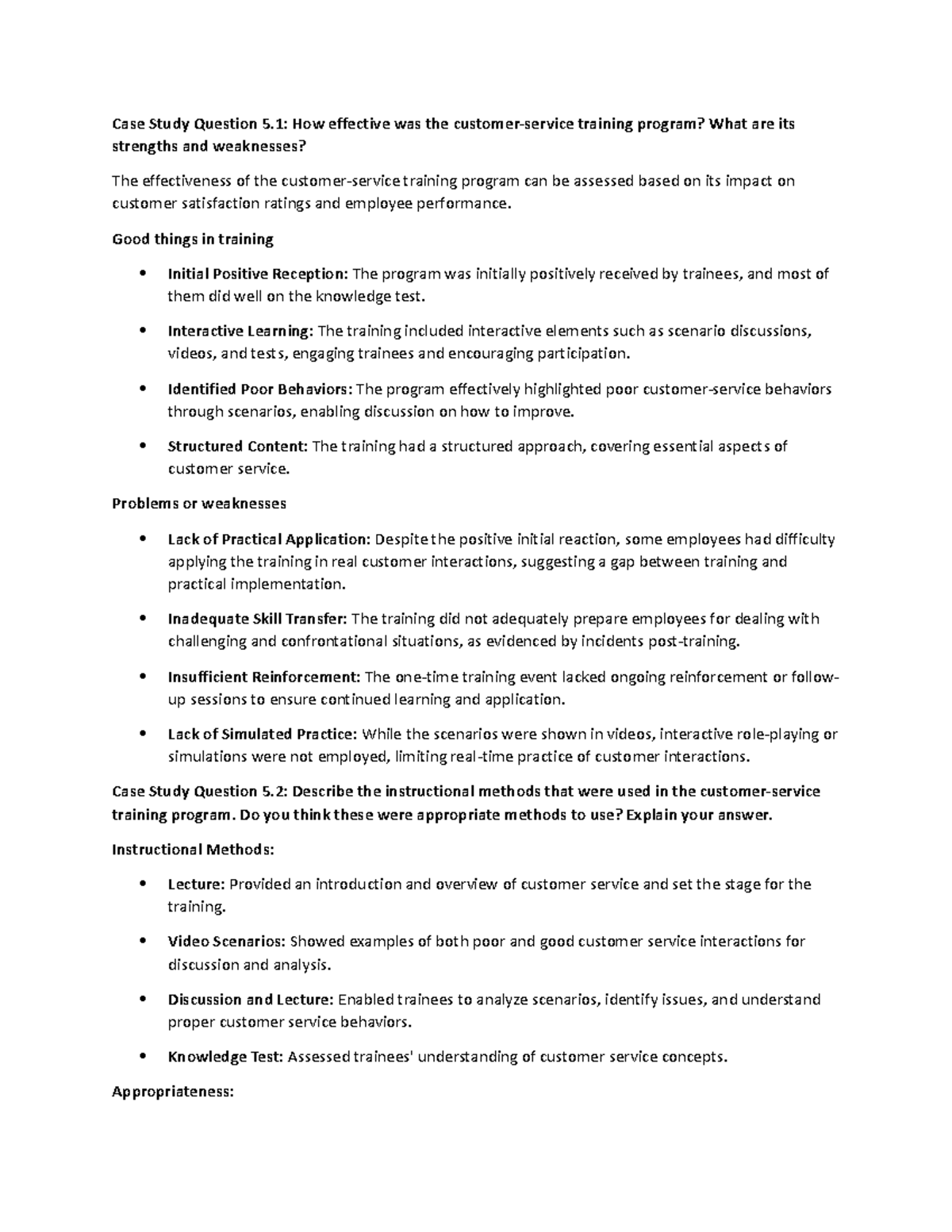 Case Study The CustomerService Training Program Case Study Question