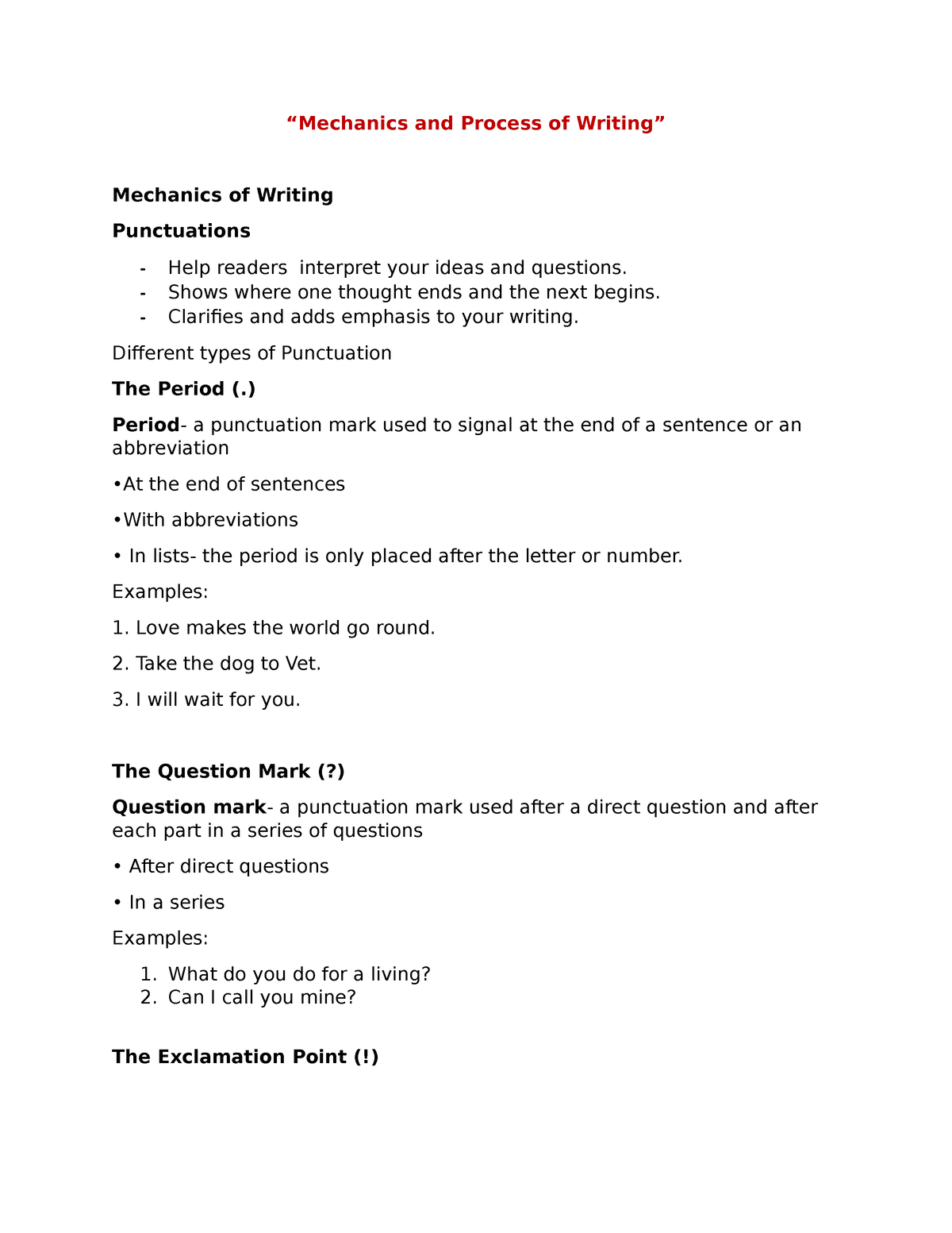 Mechanics-and-Process-of-Writing - “Mechanics and Process of Writing ...