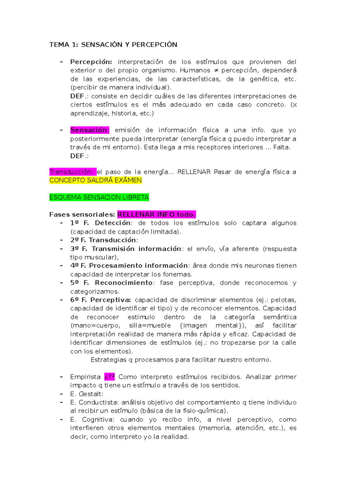 TEMA 1 - Sensación y percepción - TEMA 1: SENSACIÓN Y PERCEPCIÓN ...