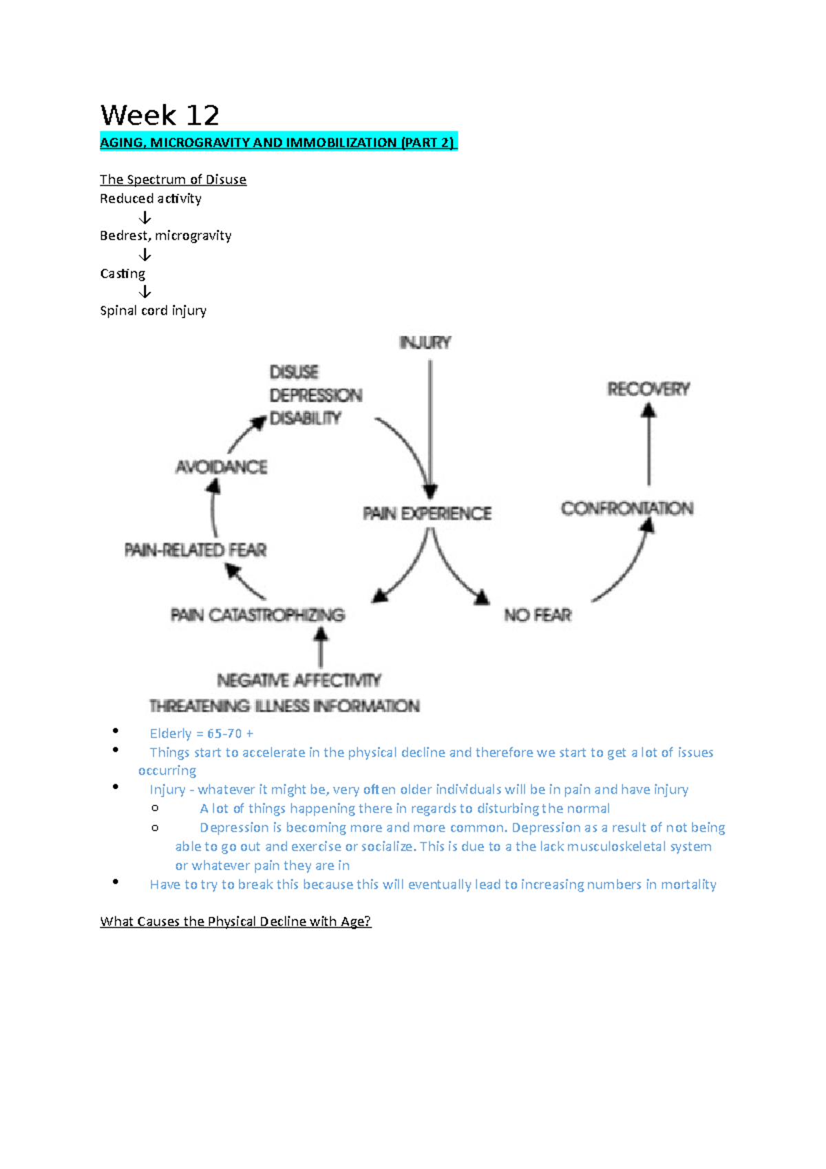 Week 12 - Lecture notes 12 - Week 12 AGING, MICROGRAVITY AND ...