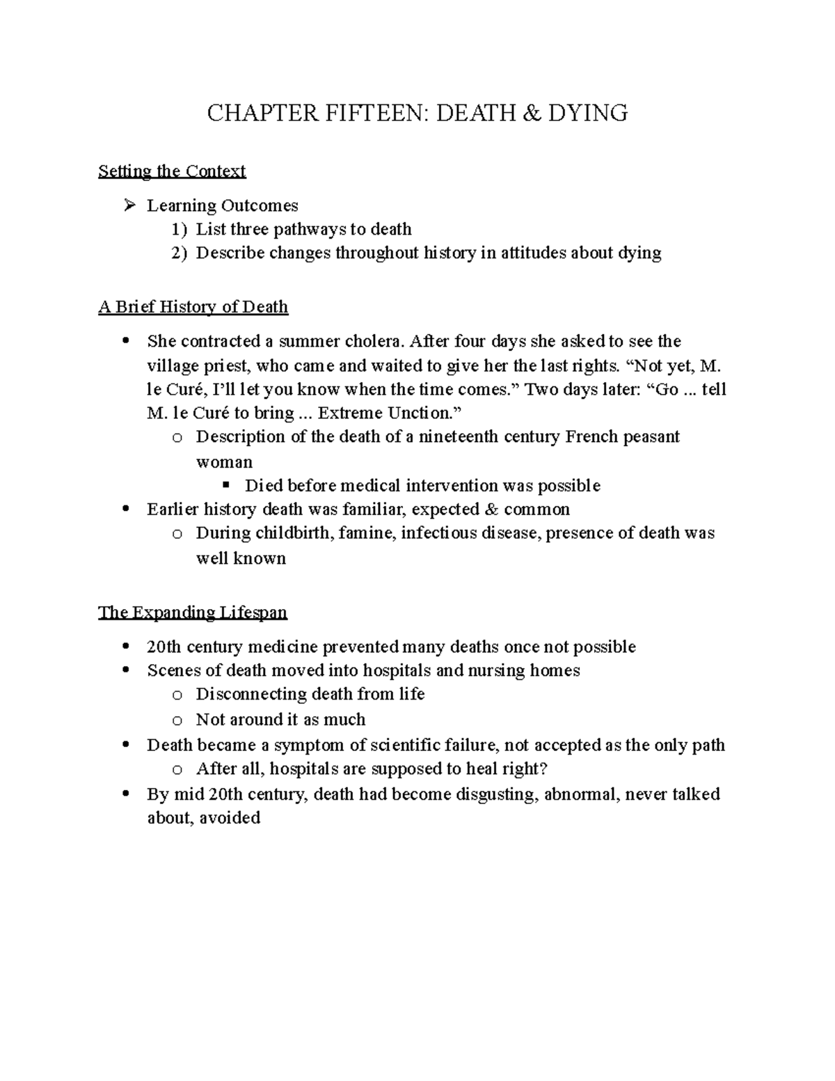 PSY 230 CH 15 Notes - CHAPTER FIFTEEN: DEATH & DYING Setting the ...