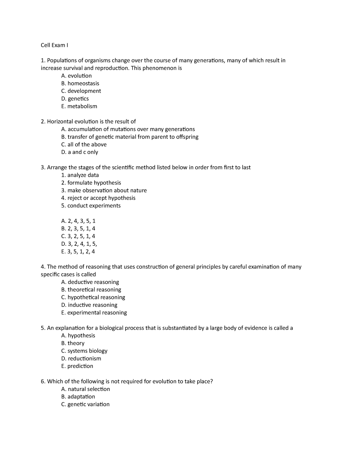 Bio 204 Test One Biology 204 With Hanson At University