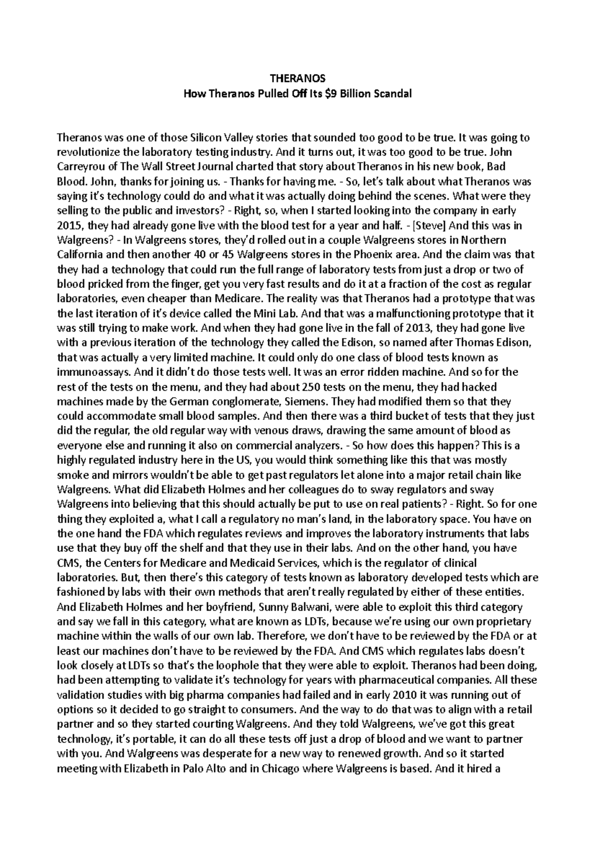 Theranos copia THERANOS How Theranos Pulled Off Its 9 Billion