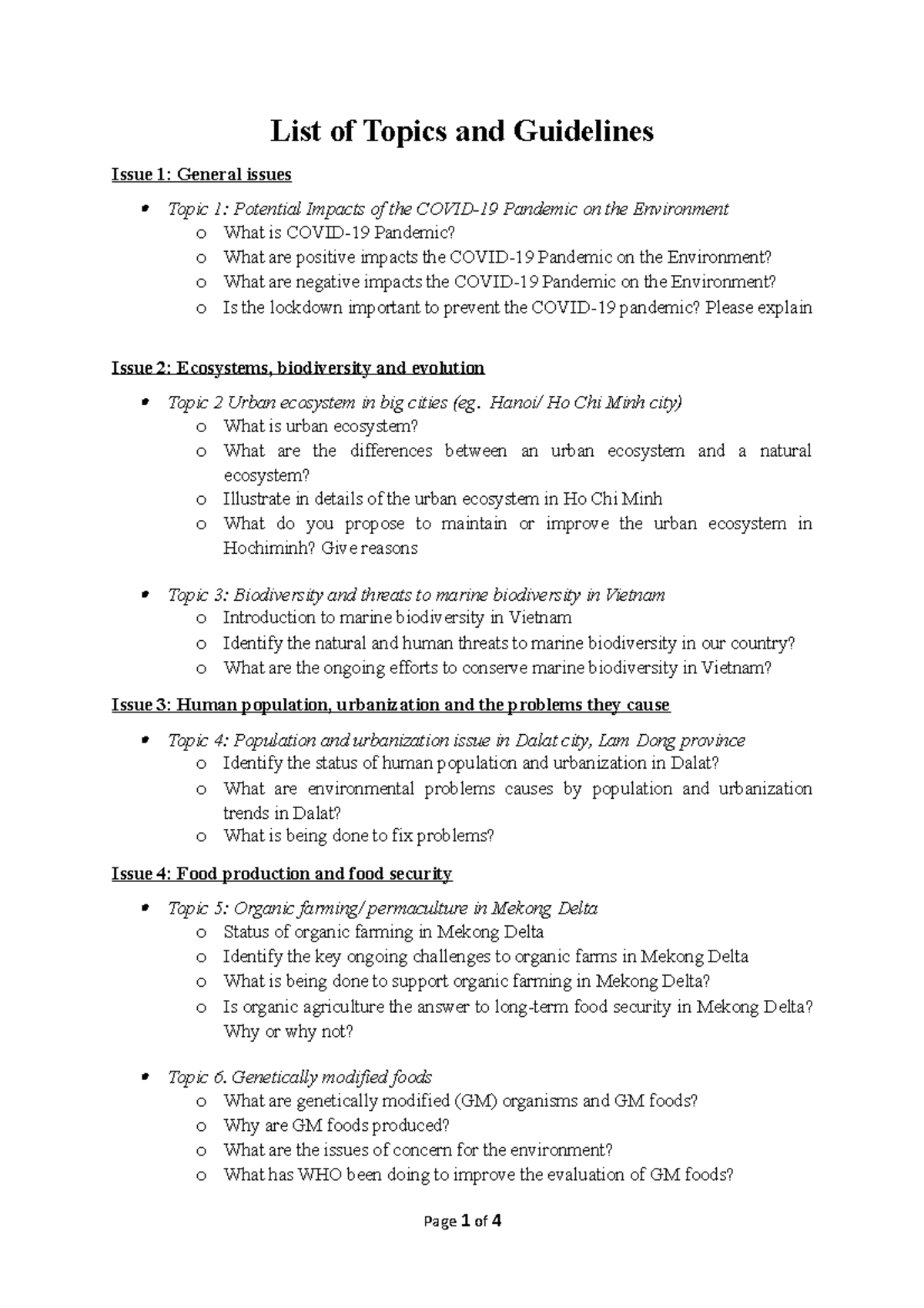 List Of Topics And Guidelines HK12223 List Of Topics And Guidelines 