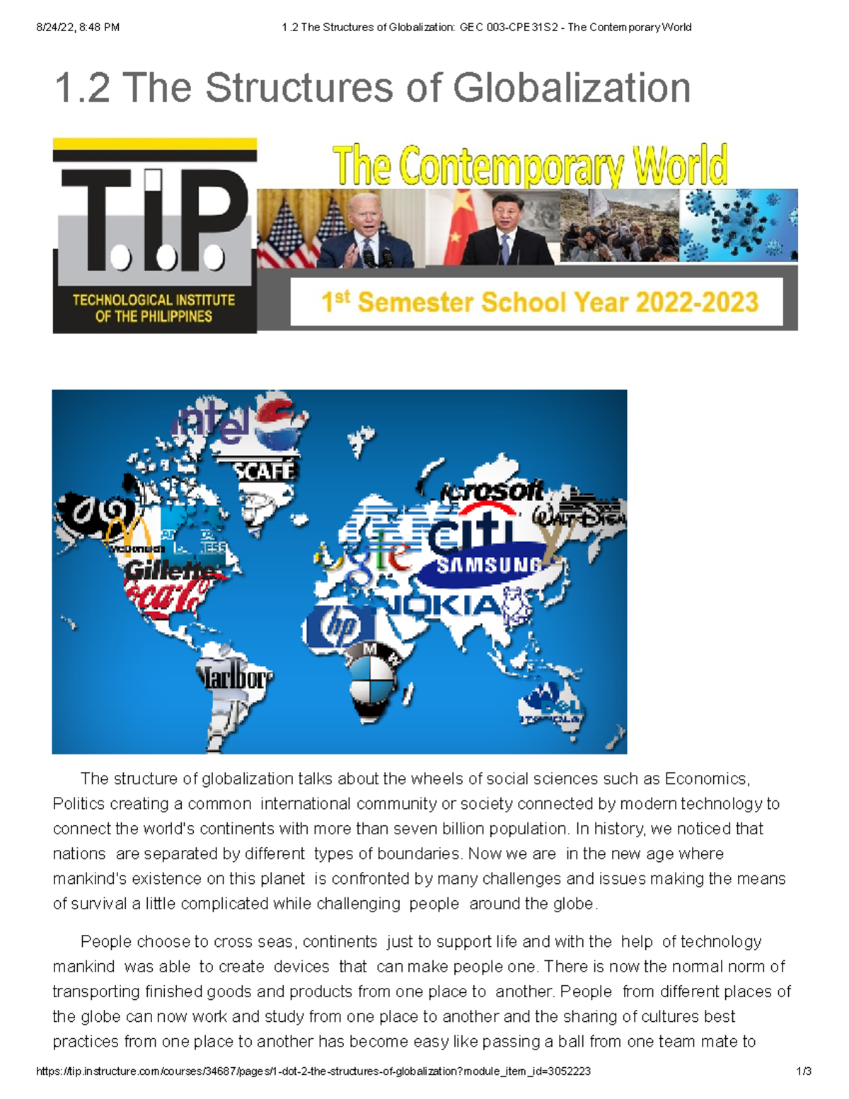 1.2 The Structures of Globalization GEC 003-CPE31S2 - The Contemporary ...
