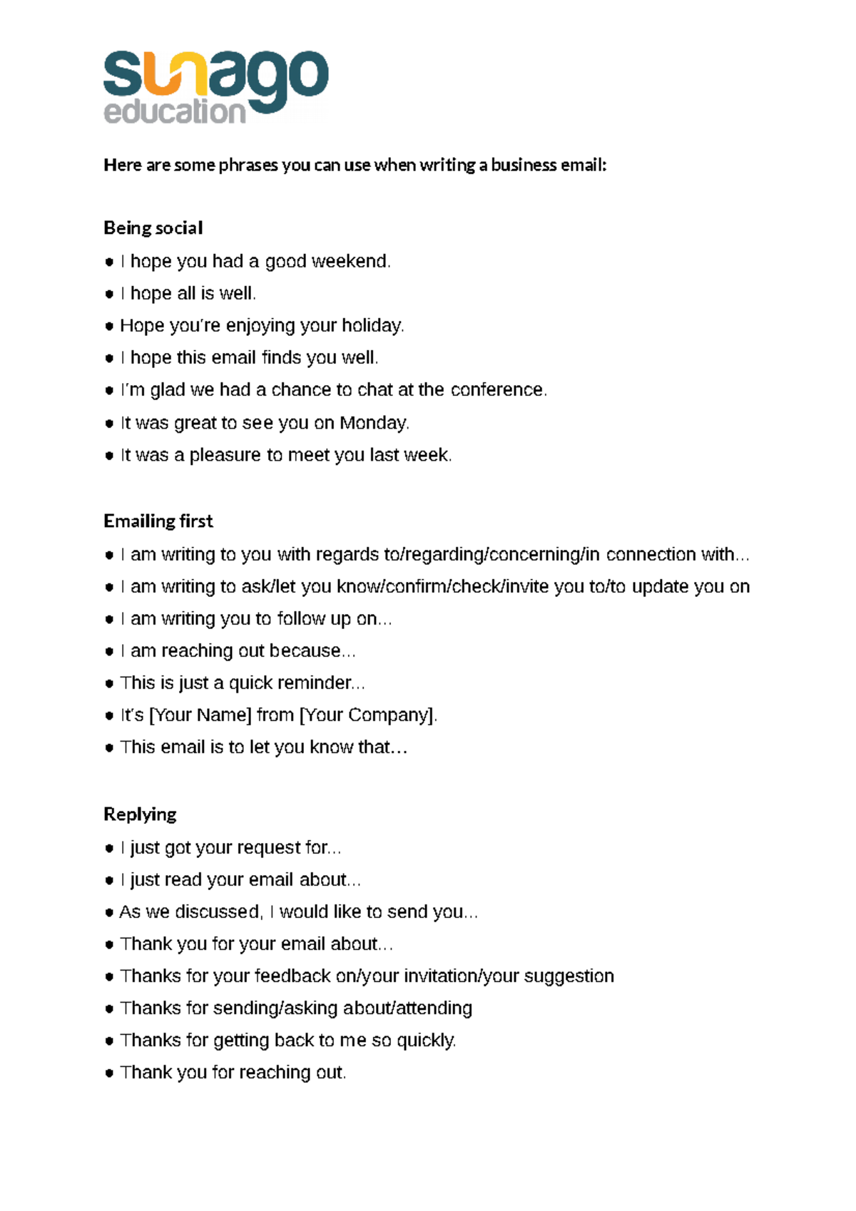 Business Emails - Phrases - Here are some phrases you can use when ...