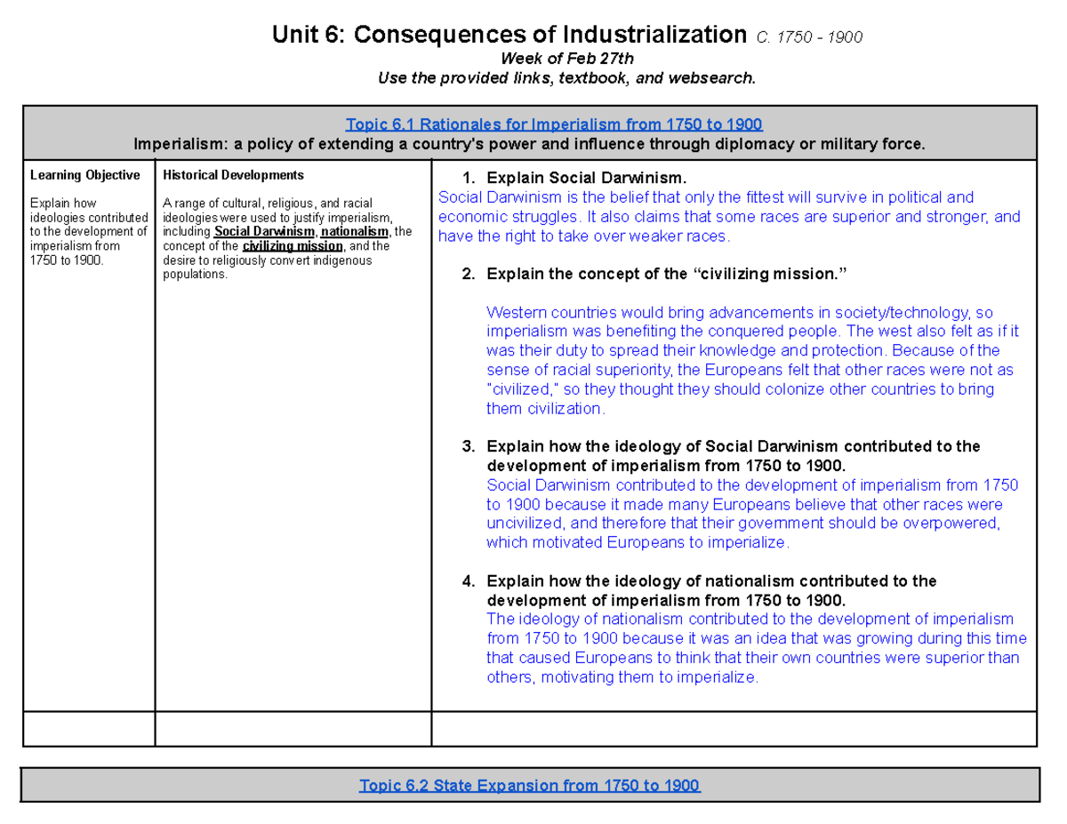 GH AP World History Unit 6 - Unit 6: Consequences Of Industrialization ...