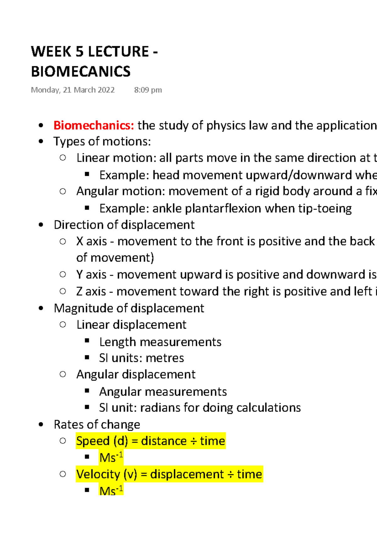 WEEK 5 Lecture - Biomechanics - Biomechanics: The Study Of Physics Law ...