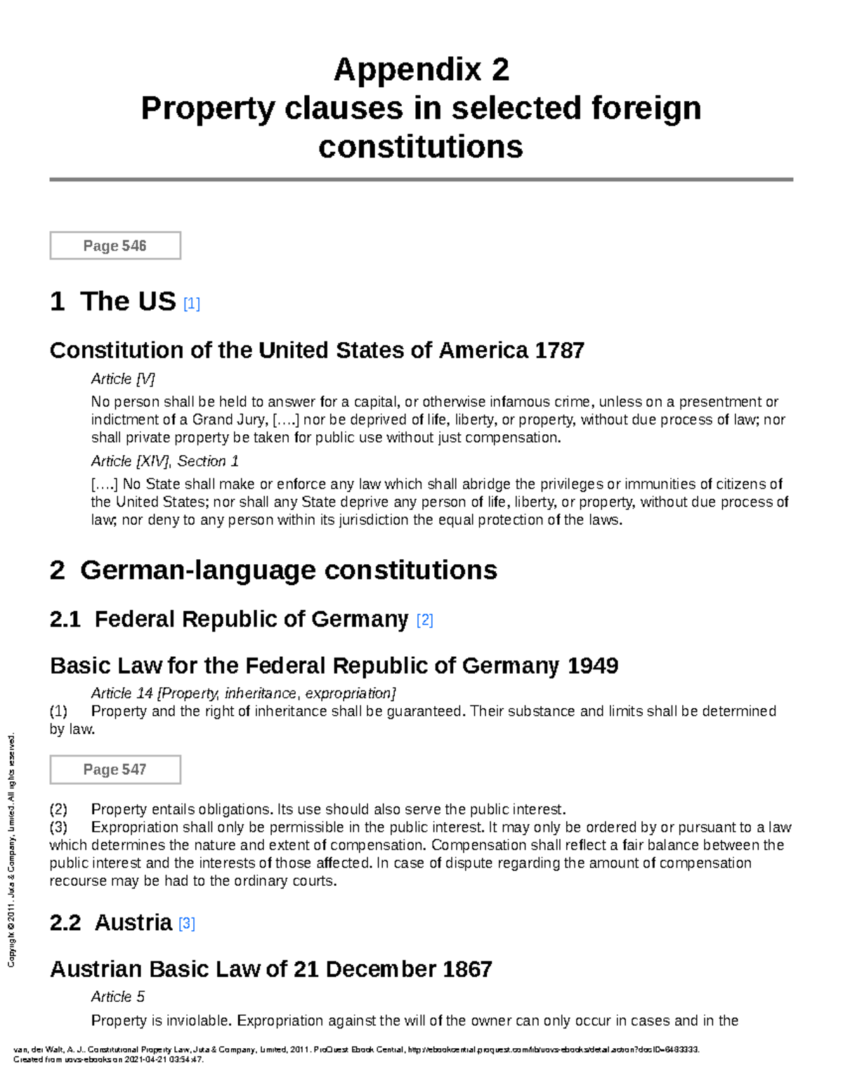 Constitutional Property Law - (Appendix 2 Property clauses in selected ...