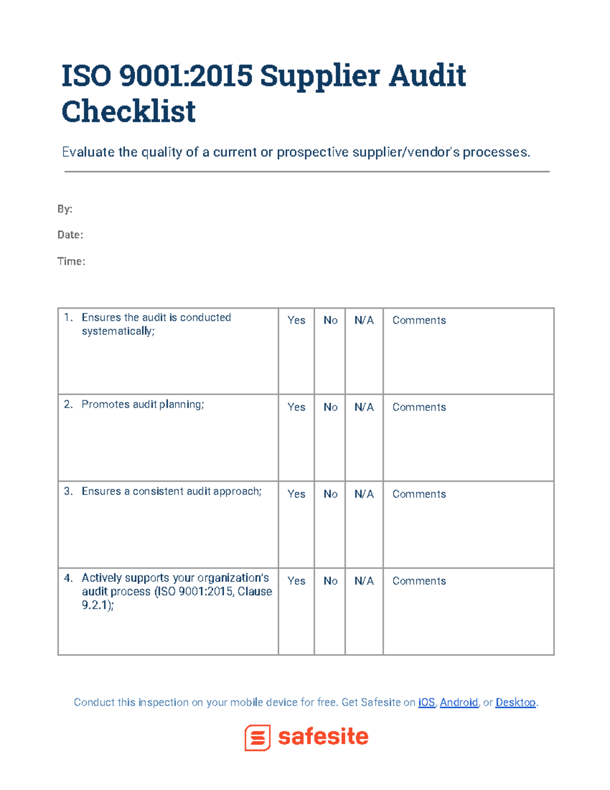 ISO 9001 2015 Supplier Audit Checklist ISO 9001 2015 Supplier Audit 