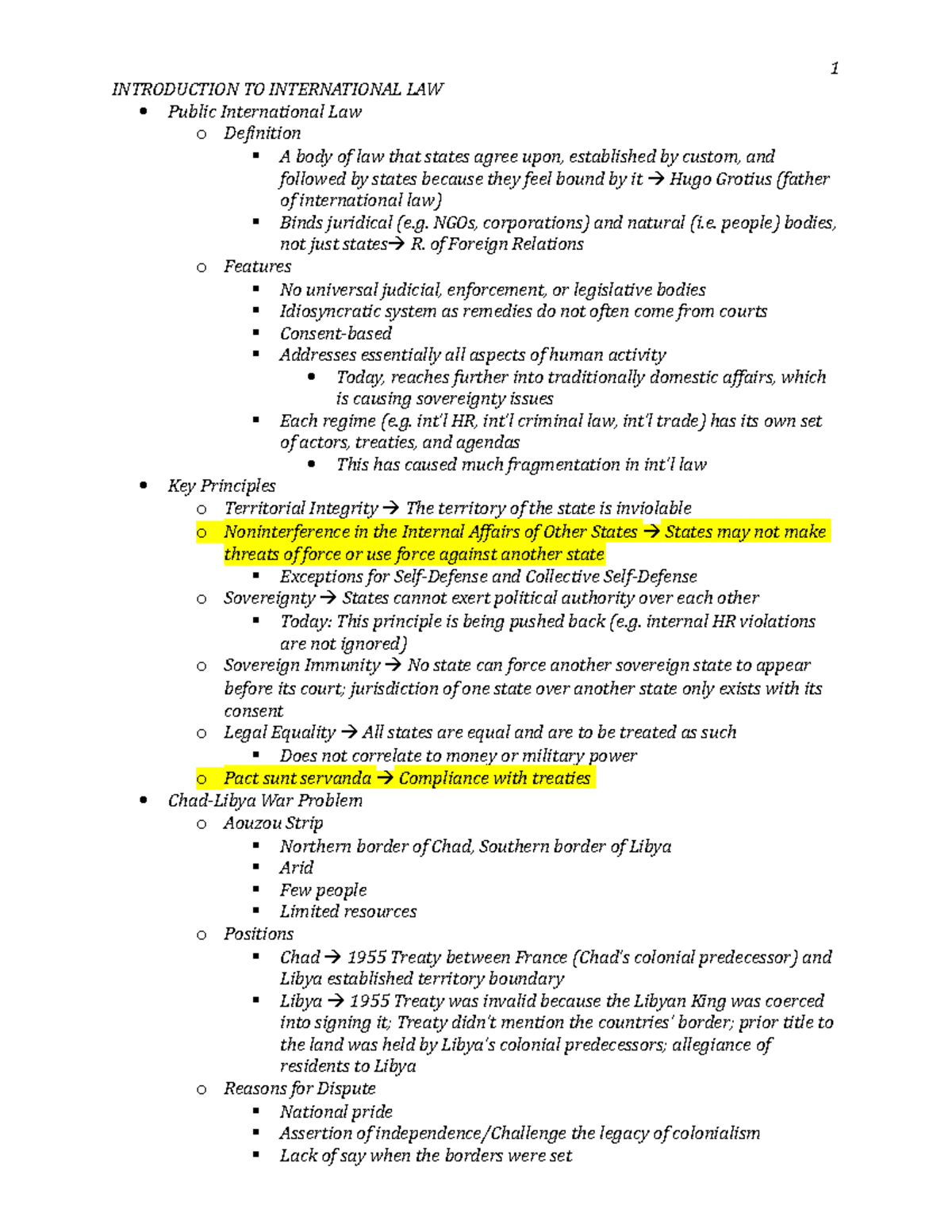 Int'l Law Class Notes - M. Sirleaf - 1 INTRODUCTION TO INTERNATIONAL ...