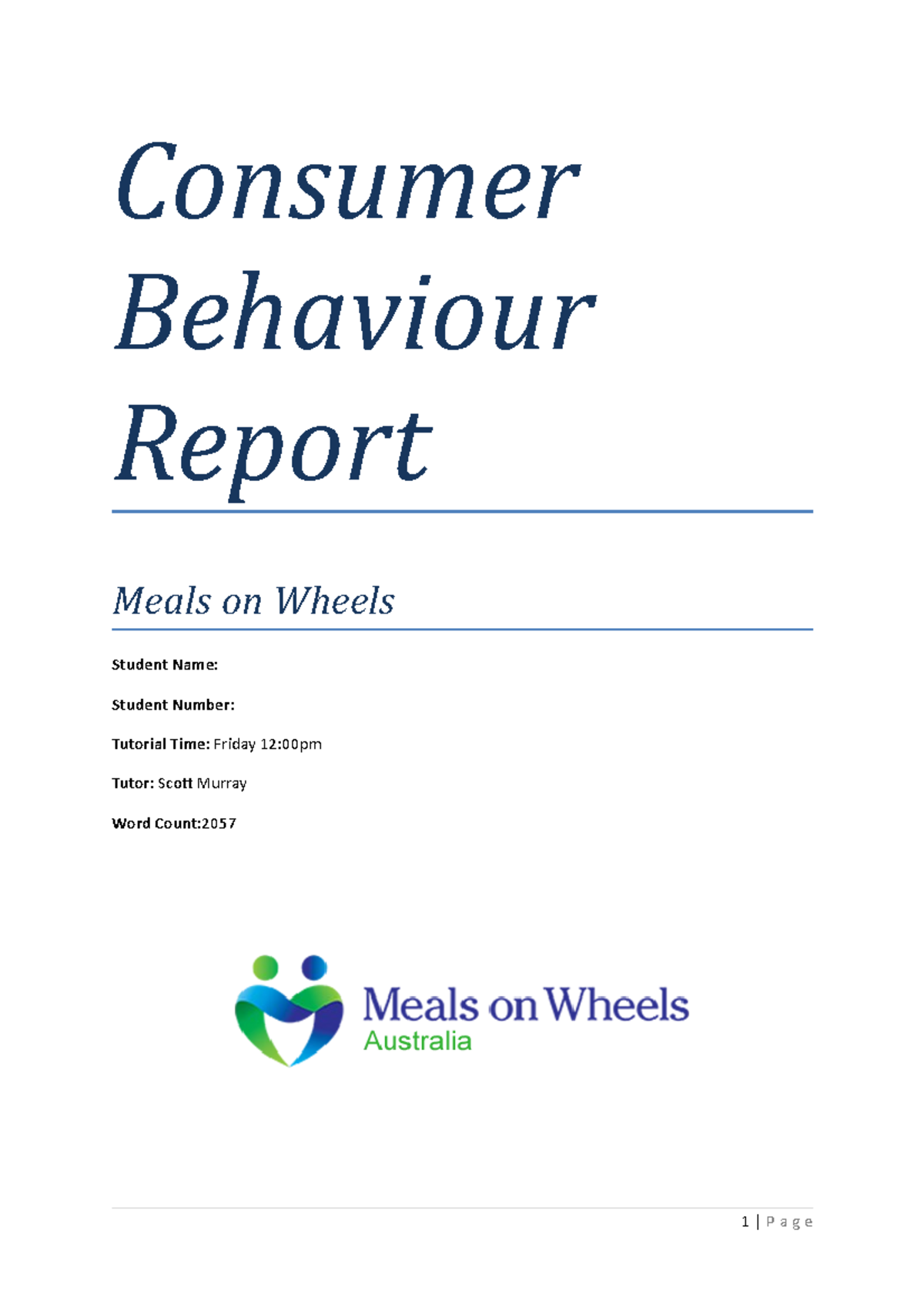 Consumer Behaviour Report - Final - Consumer Behaviour Report Meals on ...