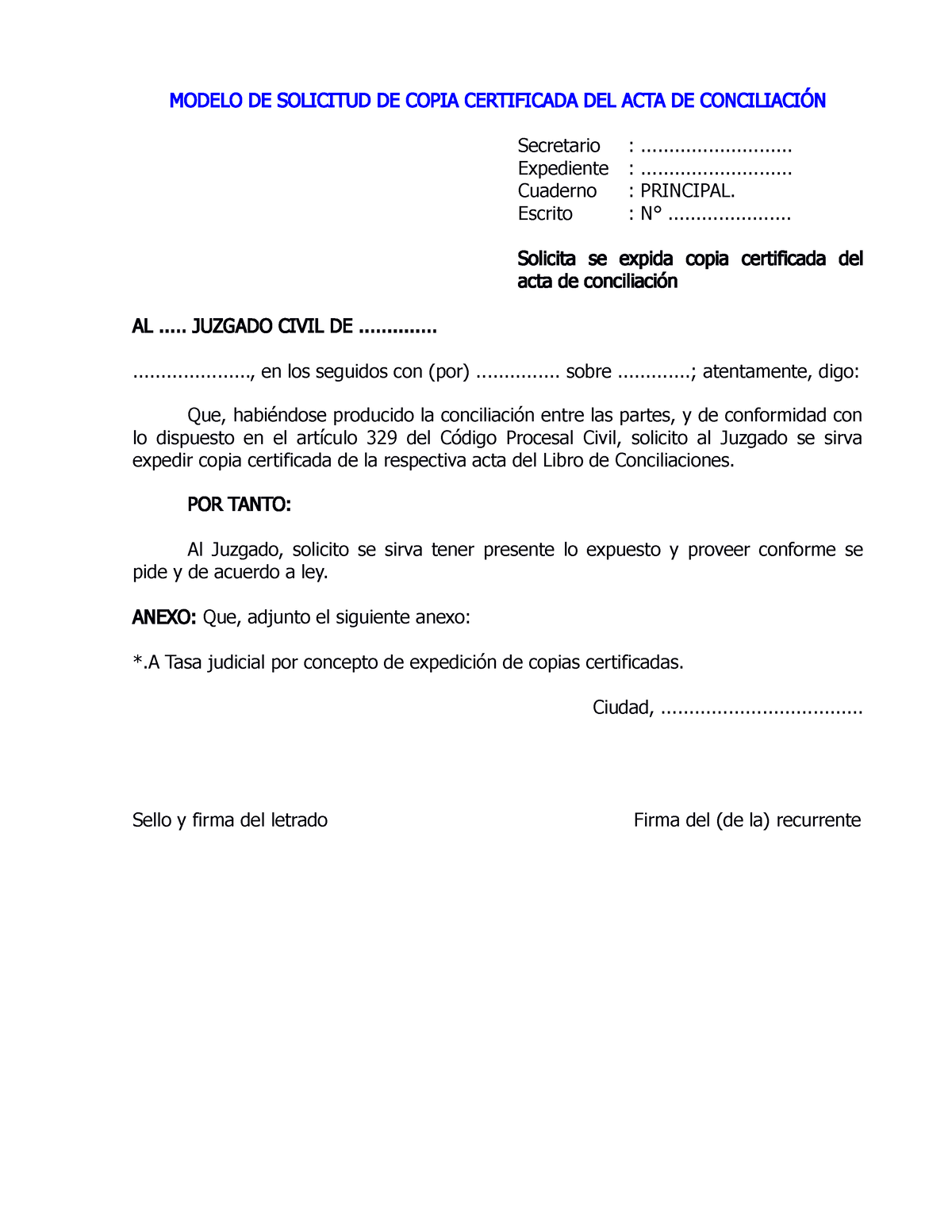 Modelo De Solicitud De Copia Certificada Del Acta De Conciliación Modelo De Solicitud De Copia 3314