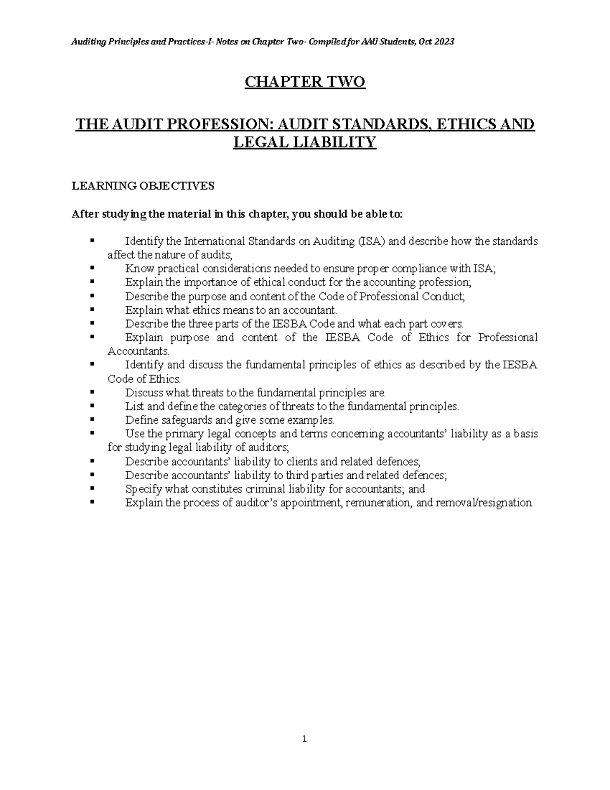 Audit I Chapter Two Notes Oct 2023 Student Copy Chapter Two The Audit I Chapter Two Notes Oct 2023 Student Copy Chapter Two The