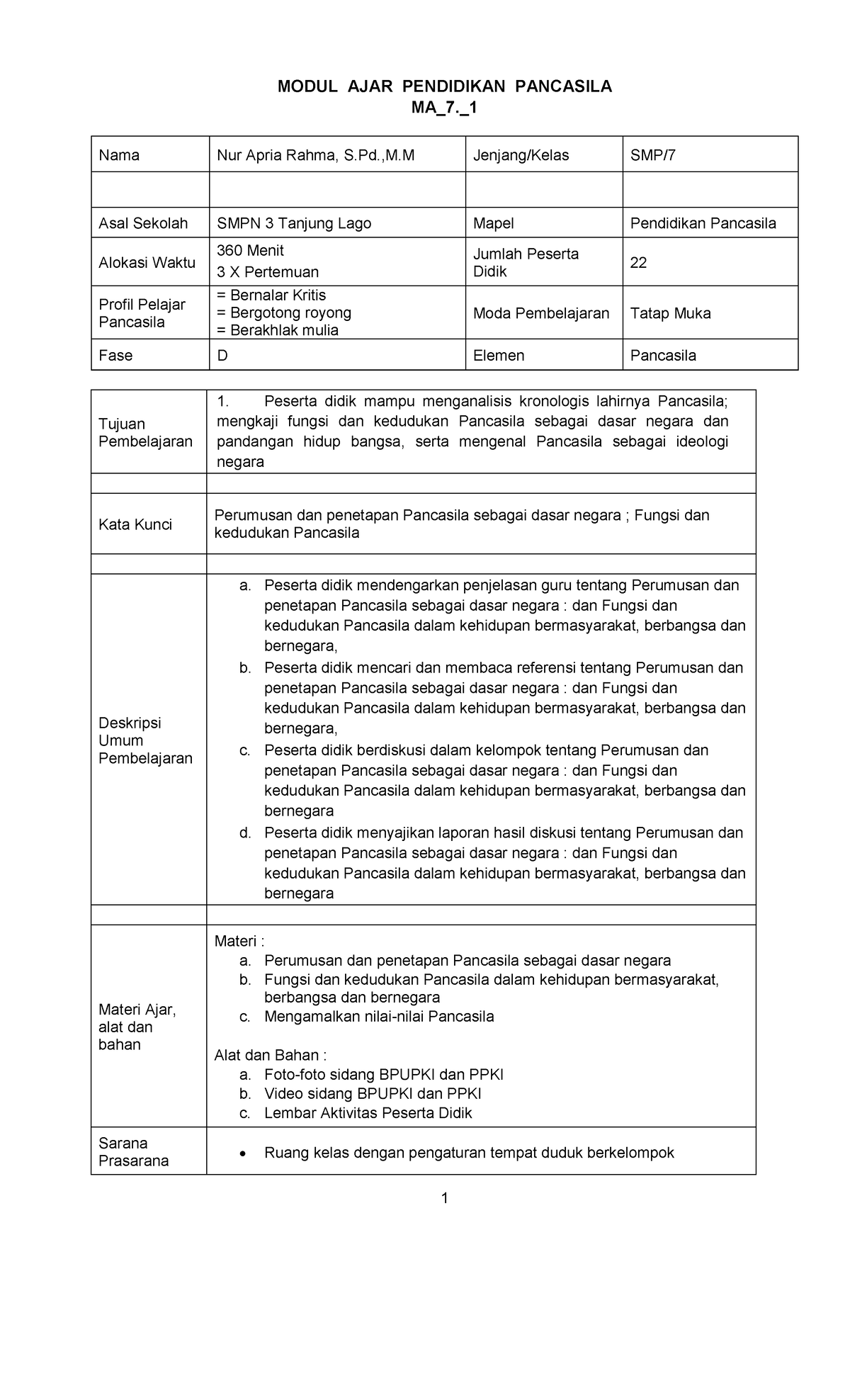 Modul Ajar Bab I Fungsi Dan Kedudukan Pancasila - MODUL AJAR PENDIDIKAN ...