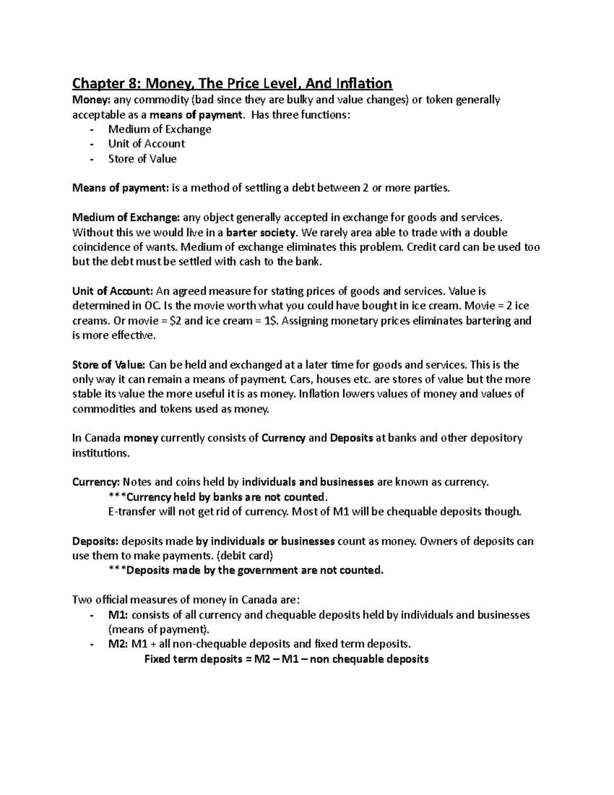 Macro Test 2 Notes - Chapter 8: Money, The Price Level, And Inflation ...
