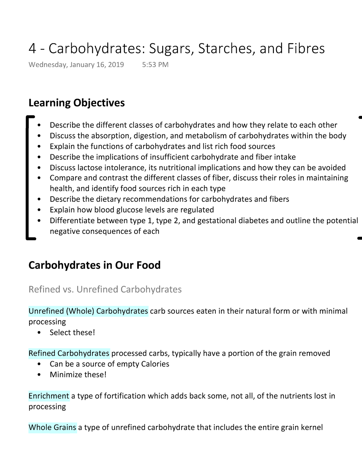 4 - Carbohydrates Sugars, Starches, and Fibres - Warning: TT: undefined ...